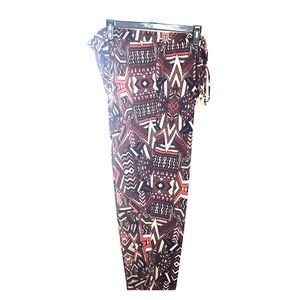 TRIBAL PRINT ELASTIC PLUS SIZE PANT BROWN/TAN NWOT